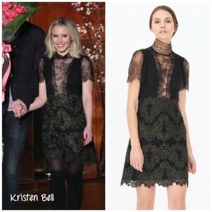 Sandro Black and Gold Lace Mini Dress